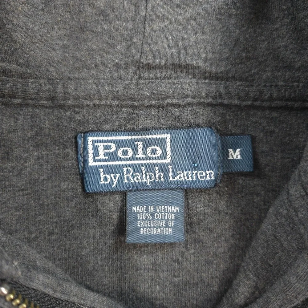 Vintage Polo Ralph Lauren Hoodie Mens M Gray Zip Fleece Sweatshirt Pony Logo